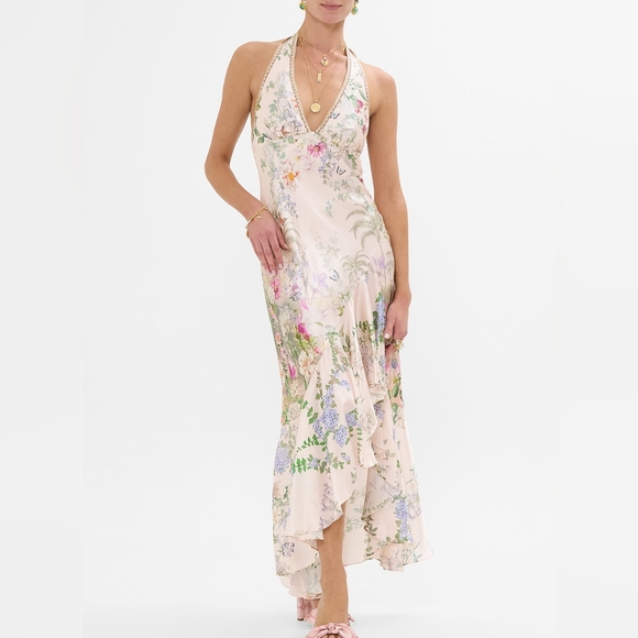 Camilla Dresses & Skirts - Camilla bias halter dress with ruffle hem